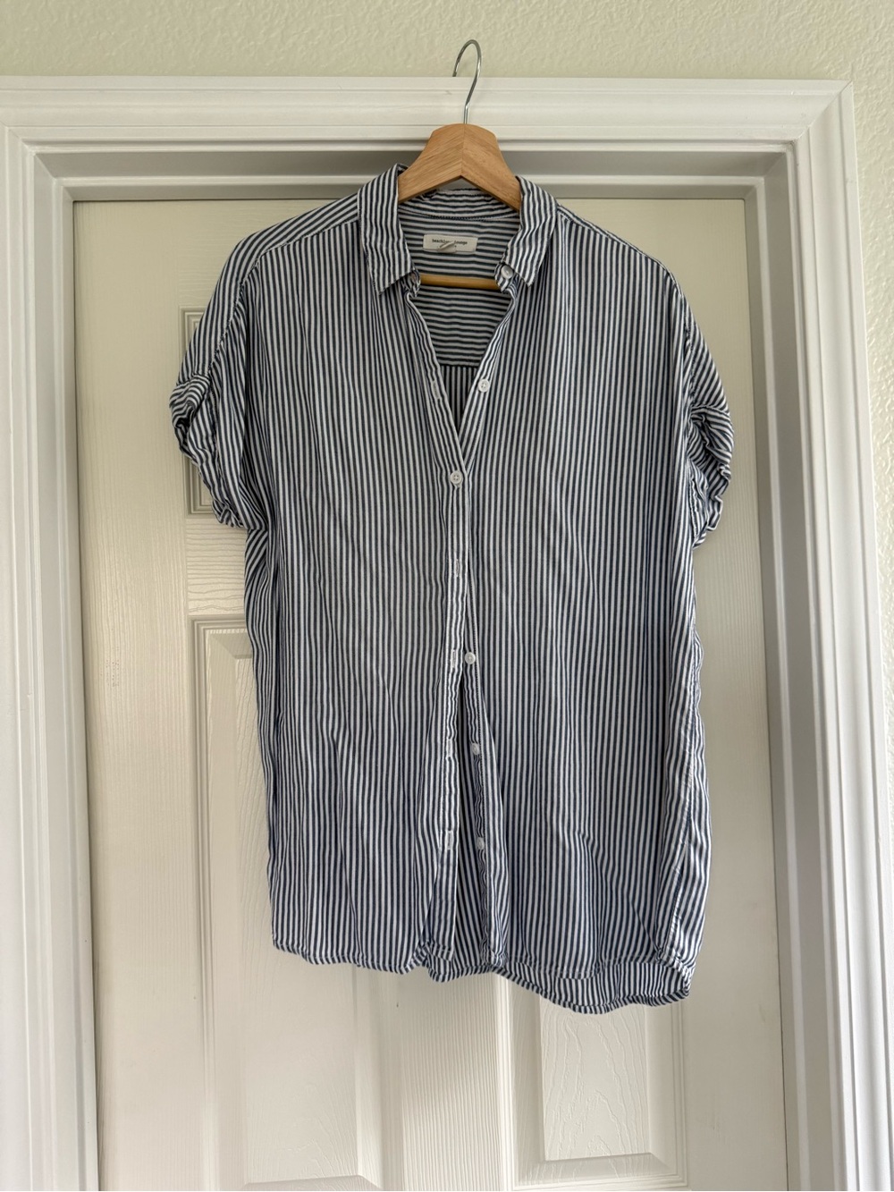 beachlunchlounge Navy and White Vertical Stripe Button-Down Shirt